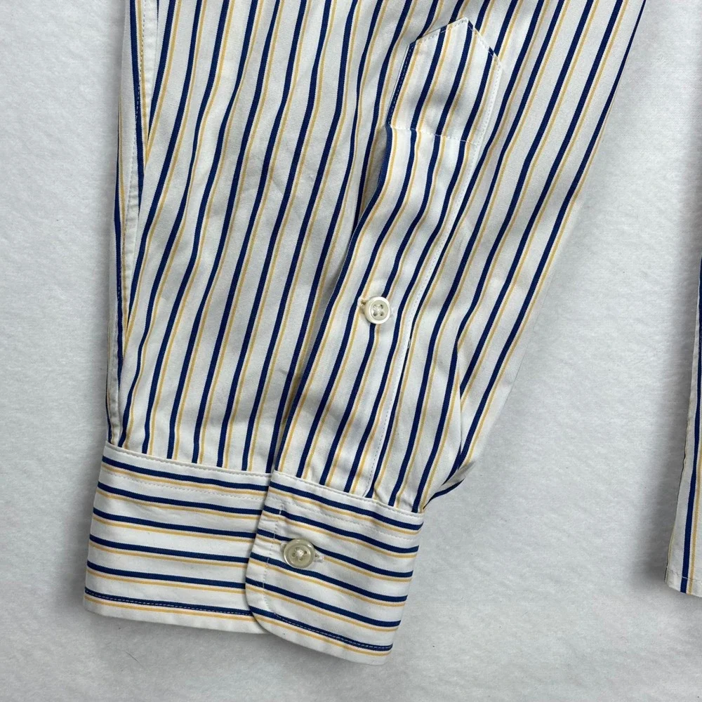 Polo Ralph Lauren Button Down Shirt White Blue Yellow Stripe Custom Fit Cotton L
